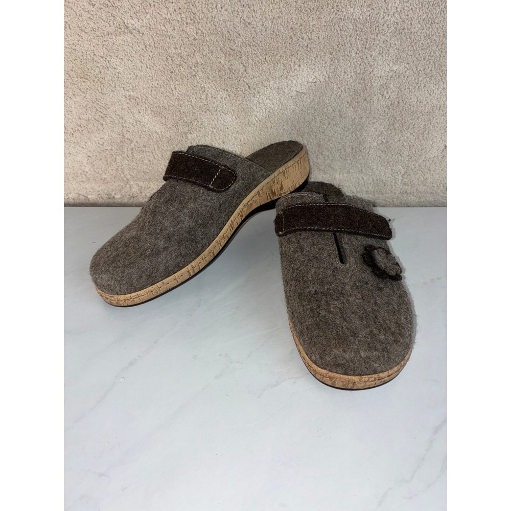 Fidelio Grey Wool Felt Clogs - 40 - Floral Applique Cork Slipper Gorpcore Boho